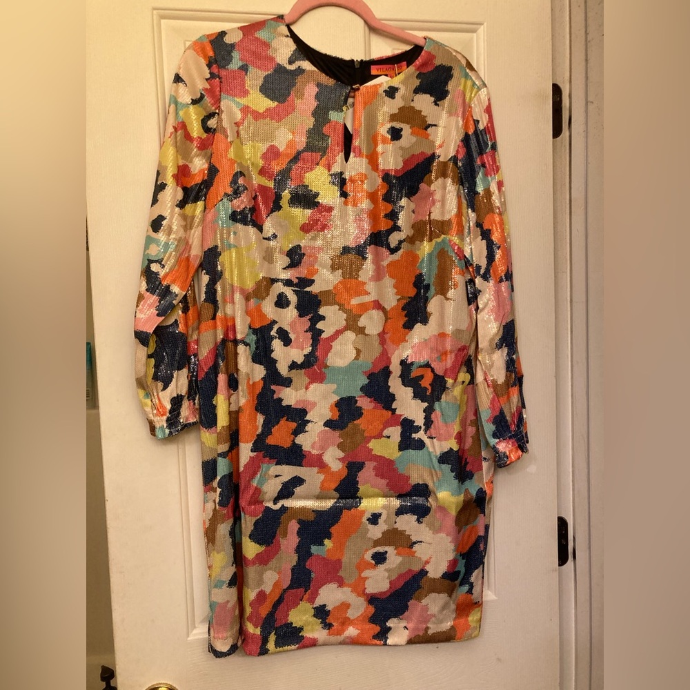 Vilagallo brand, size EU 44,Colorful Abstract Patterned sequined veallegra Dress